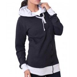 Black Warp Zipper Ladies Pullover Hoodie